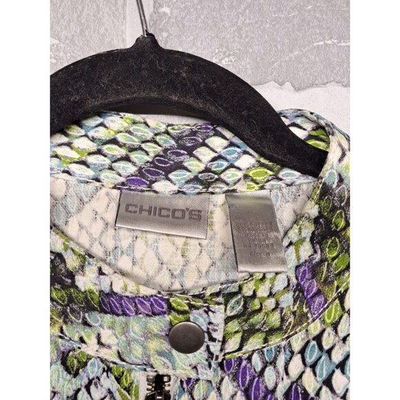 Colorful Snakeskin Print Women's Jacket Front Zipper Chest Pockets Size M‎ - Picture 9 of 12